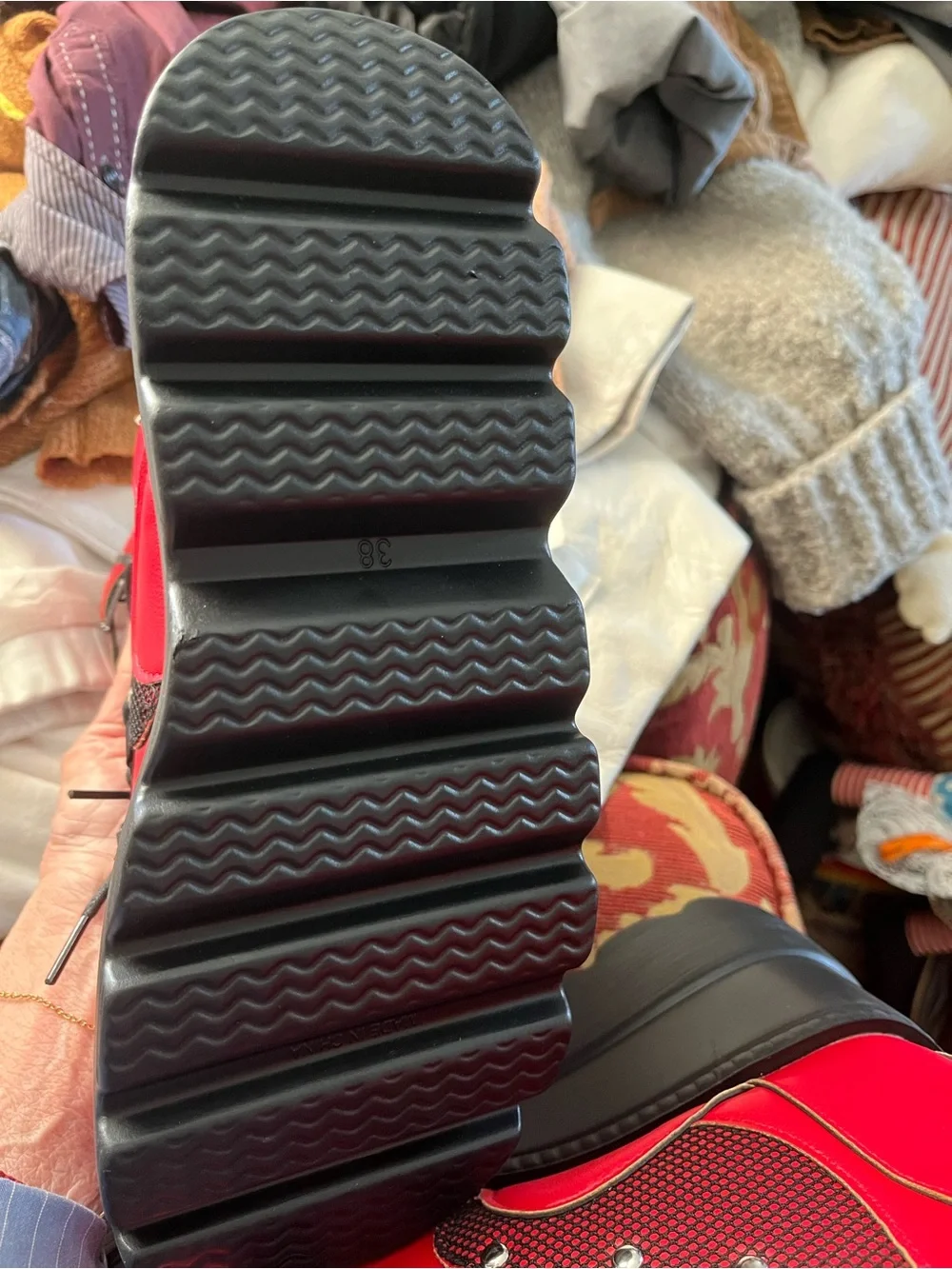 Red Studded Platform Combat Boots - Women - Picture 4 of 5